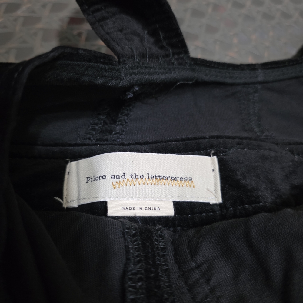 Pilcro and the Letterpress Black Velvet Flare Overalls Romper Jumper Pockets - Picture 6 of 11